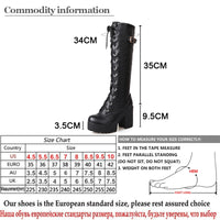 Hot Sale Spring Autumn Lacing Knee High Boots Women Fashion White Square Heel Woman Leather Shoes Winter PU Large Size 43